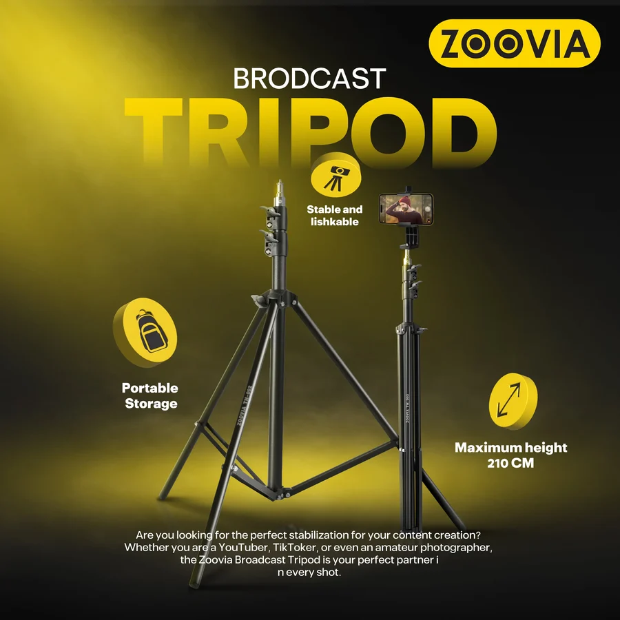 BRODCASTtripodcopy ZOOVIA – TH-002 | Enhanced 2.1M Heavy-Duty Studio Tripod - الصورة 1